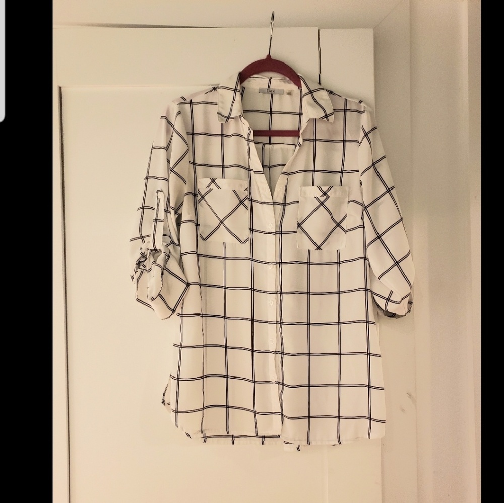 White button up plaid shirt